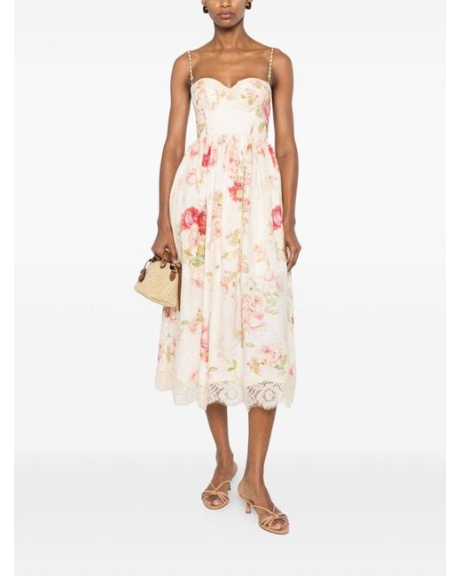 Zimmermann Pink Roselight Linen Midi Dress