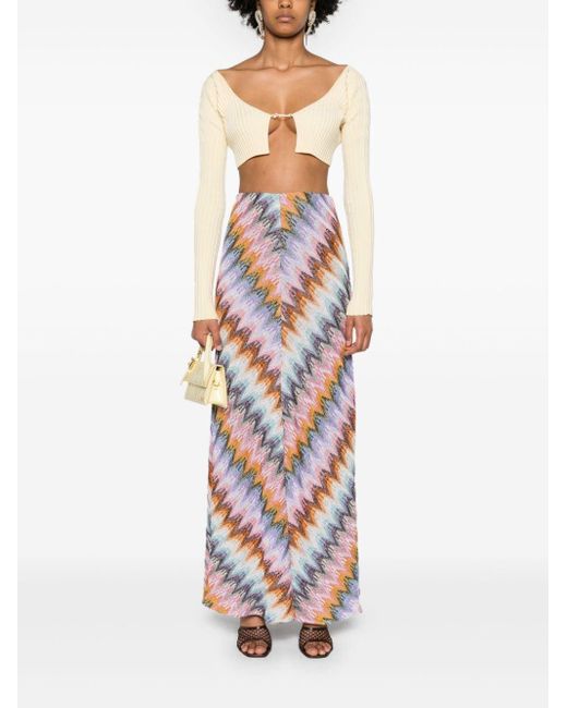 Missoni White Zigzag-pattern A-line Maxi Skirt
