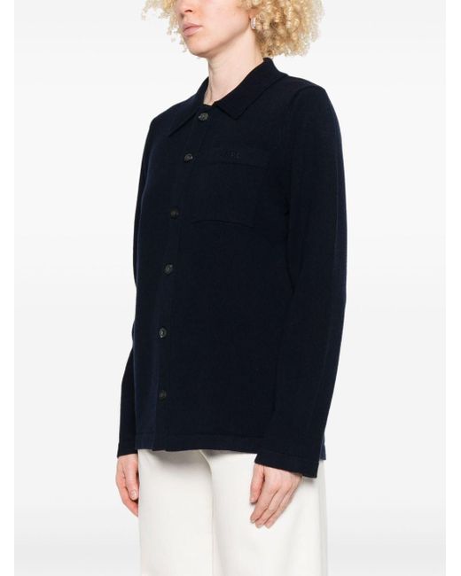 A.P.C. Blue Midnight Wool Shirt With Chest Pocket