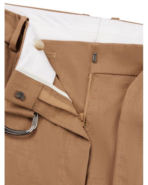 Boss Brown Belted Linen-blend Tailored Shorts