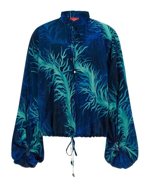 F.R.S For Restless Sleepers Blue Printed Silk Blouse