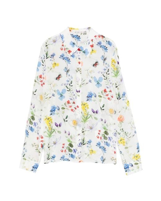 Alice + Olivia White Willa Printed Blouse