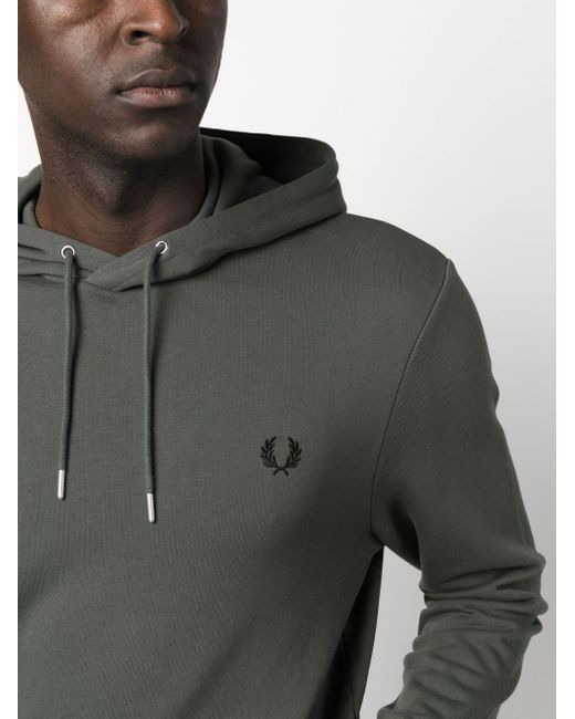 Fred Perry Logo-embroidered Cotton Hoodie in Grey for Men | Lyst UK