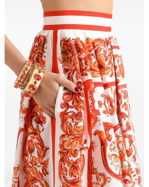 Dolce & Gabbana Red Maiolica Print Cotton Skirt