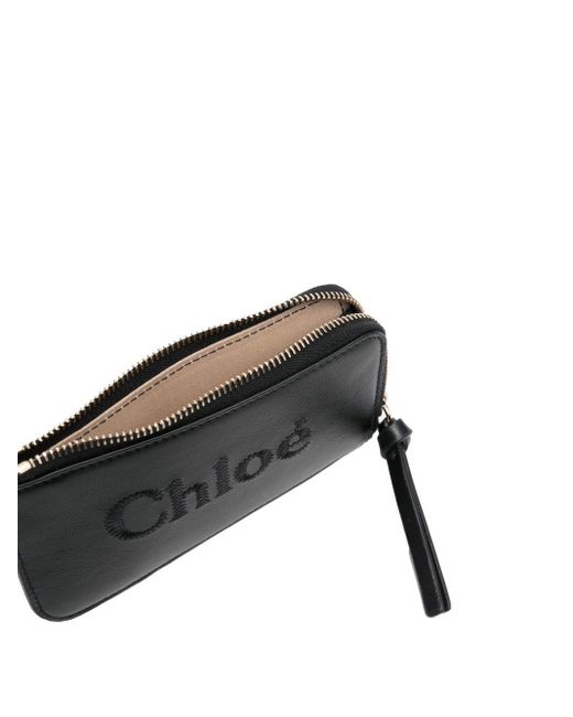 Chloé Black Logo-embroidered Zipped Purse