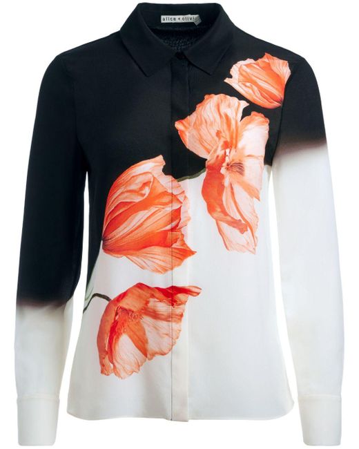 Alice + Olivia Blue Brady Silk Shirt