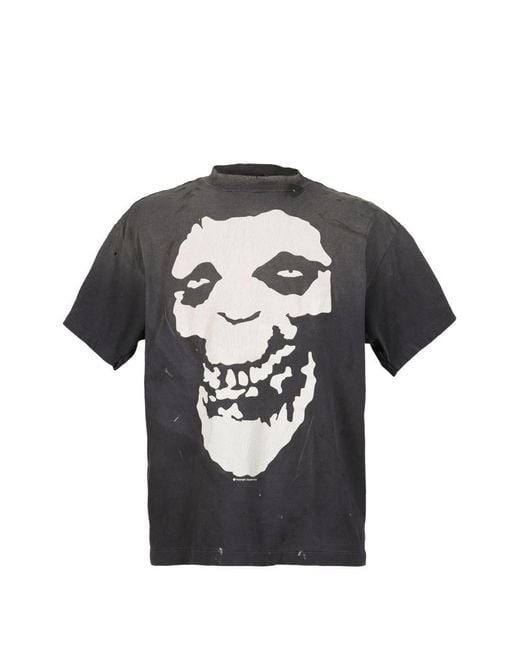 SAINT Mxxxxxx Black Printed Cotton T-Shirt for men