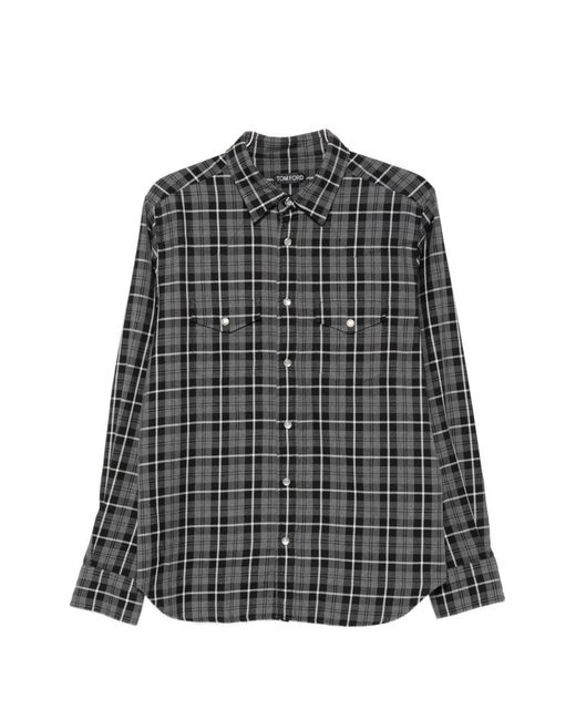 Tom Ford Gray Checked Cotton Shirt for men