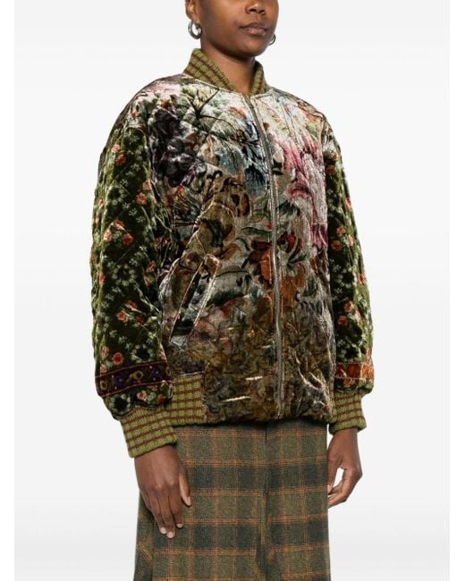 Pierre Louis Mascia Green Printed Silk Blend Bomber Jacket