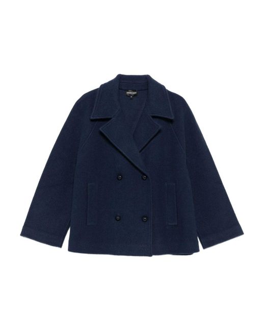 Emporio Armani Blue Wool Single-Breasted Coat