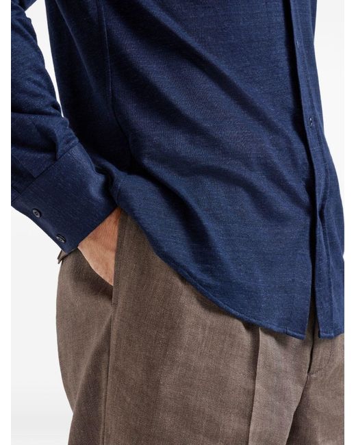 Brunello Cucinelli Blue Linen And Cotton Blend Shirt for men