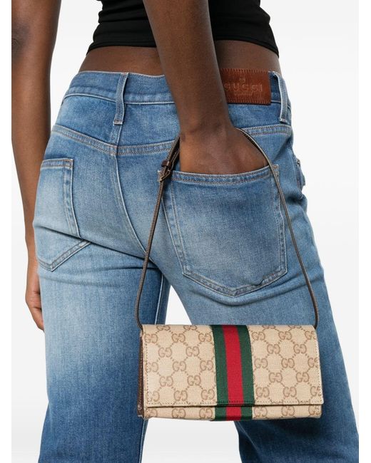 Mini Pouch Con Dettaglio Web di Gucci in White