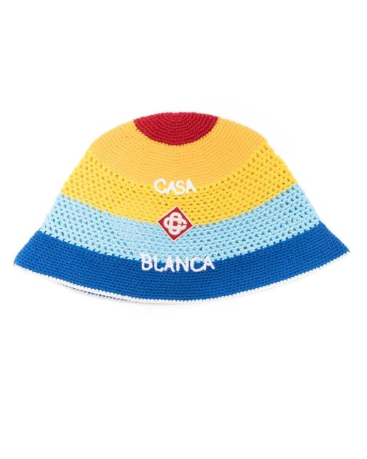 CASABLANCA Blue Yellow Striped Crochet Cotton Hat for men