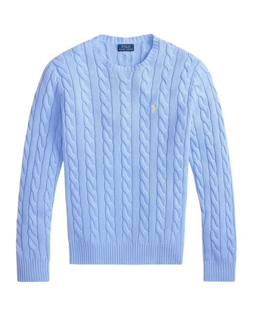 Polo Ralph Lauren Blue Cable Knit Sweater With Logo for men