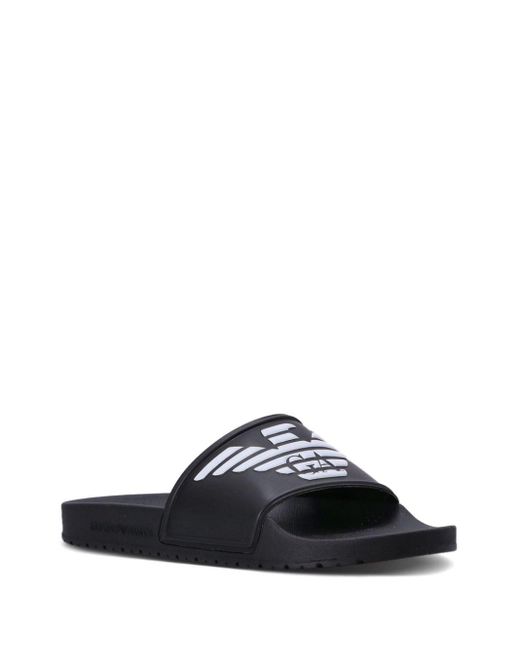 Emporio Armani Black Logo-embossed Ridged-sole Slides for men
