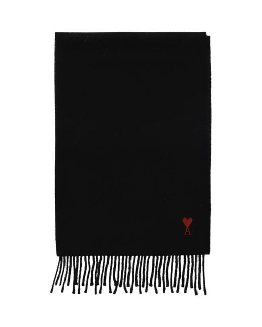 AMI Black Ami De Coeur Wool Scarf for men