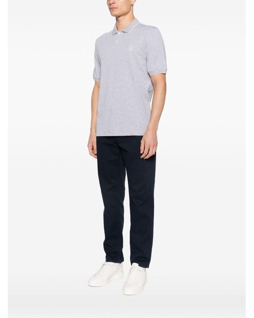 Brunello Cucinelli White Logo Cotton Polo Shirt for men