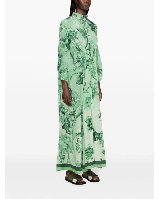 F.R.S For Restless Sleepers Green Eione Floral-print Silk Dress