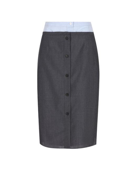 Prada Gray Wool Midi Skirt
