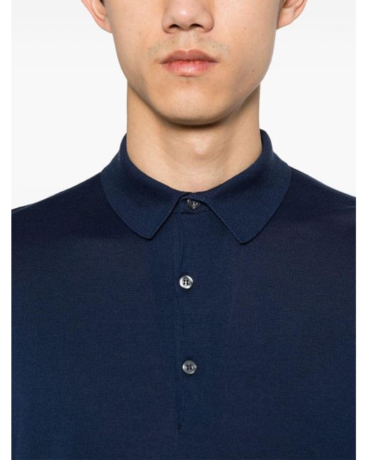 John Smedley Blue Cotton Polo Shirt for men