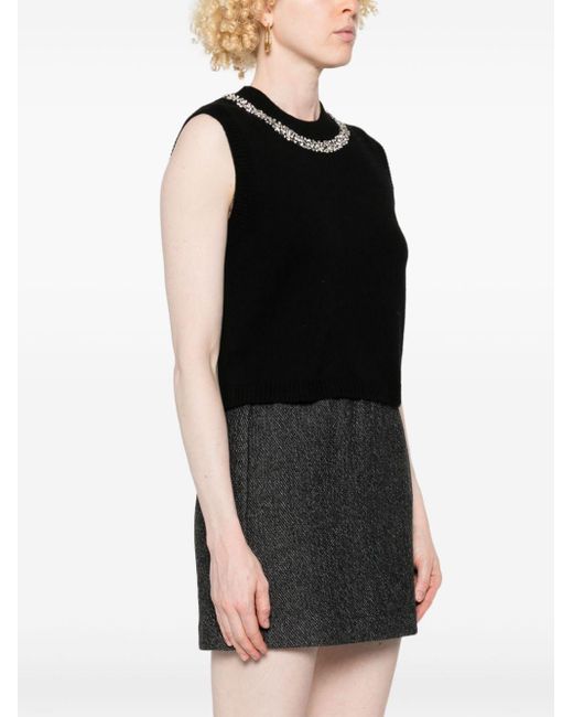 Semicouture Black Crystal-Embellished Knitted Top