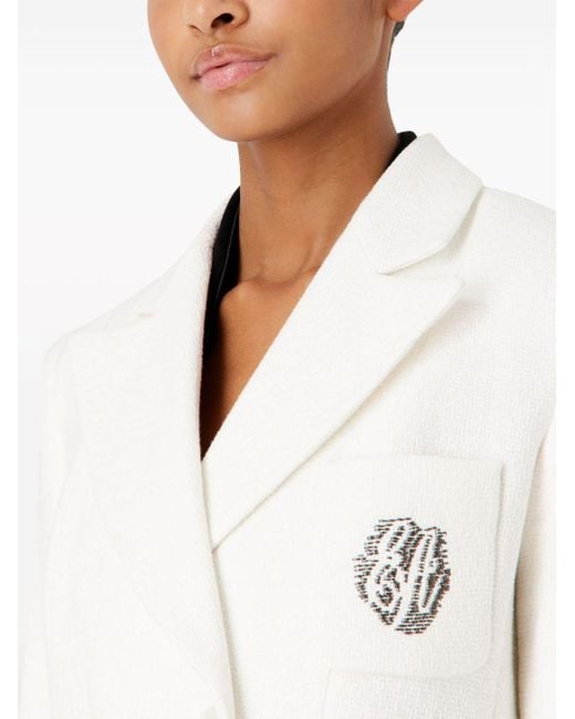 Emporio Armani White Cotton Tweed Blazer Jacket