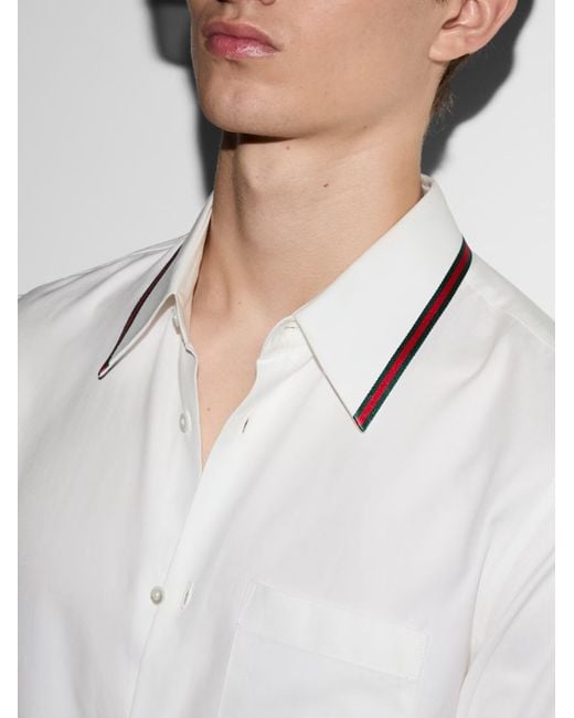 Gucci White Oxford Shirt With Web Tape for men