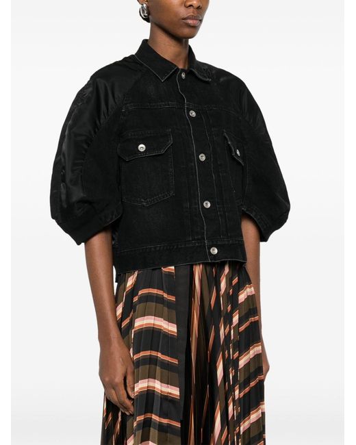 Sacai Black Nylon And Denim Jacket