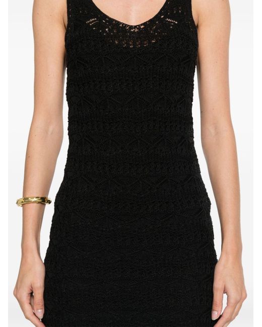IRO Black Crochet Knit Midi Dress