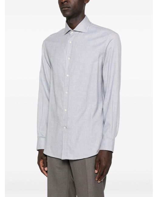 Brunello Cucinelli White Cotton Blend Shirt for men