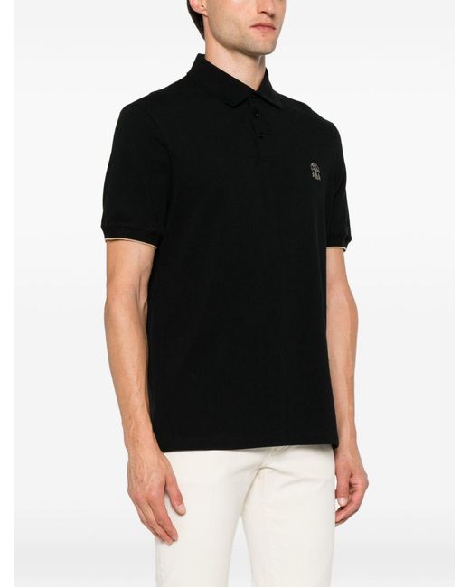 Brunello Cucinelli Black Logo Cotton Polo Shirt for men