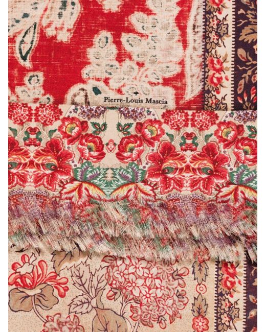 Pierre Louis Mascia Red Printed Silk Scarf