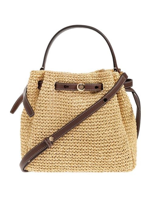 Tory Burch Metallic Romy Straw Bucket Bag
