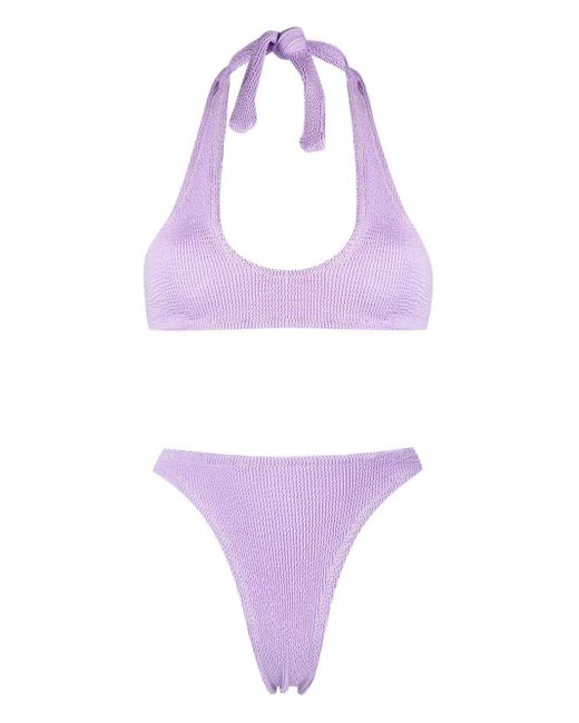 Reina Olga Purple Pilou Seersucker Halterneck Bikini