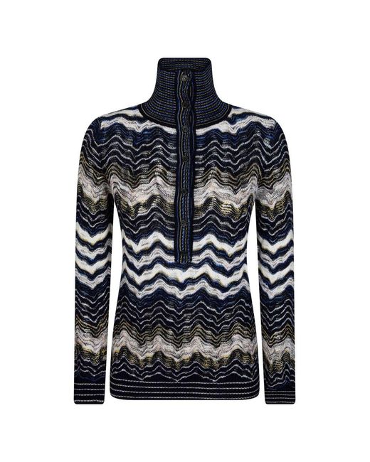 Missoni Blue Zig Zag Motif Polo Shirt