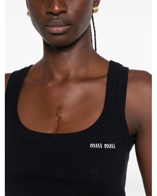 Miu Miu Black Logo Cotton Tank Top