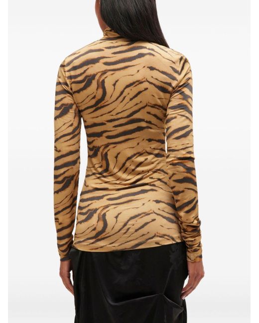 Ganni Natural Printed Turtle-Neck Sweater