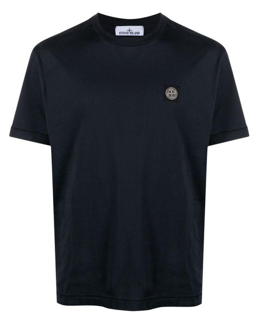 Stone Island Blue Logo Cotton T-Shirt for men