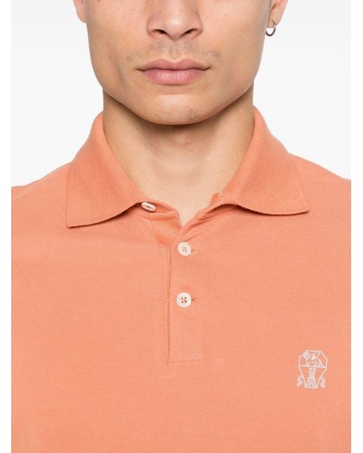Brunello Cucinelli Orange Logo Cotton Polo Shirt for men