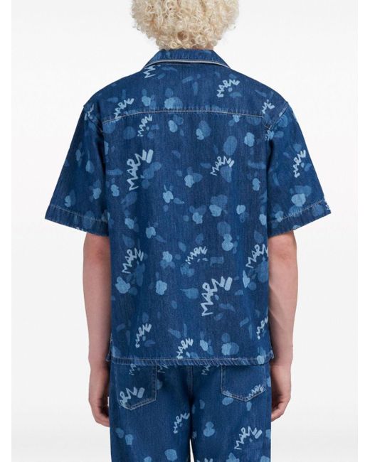 Marni Blue Printed Denim Shirt for men