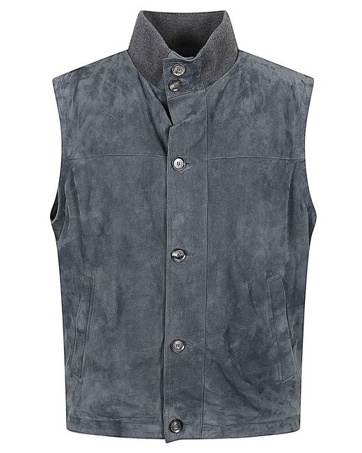Brioni Blue Suede Leather Padded Vest for men