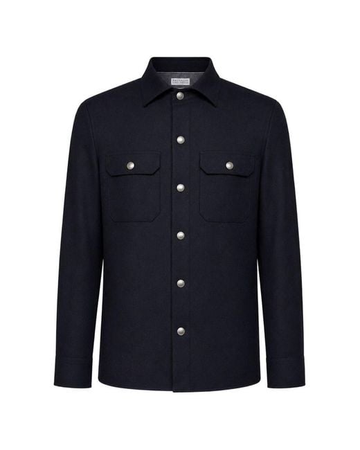 Brunello Cucinelli Blue Wool Shirt for men