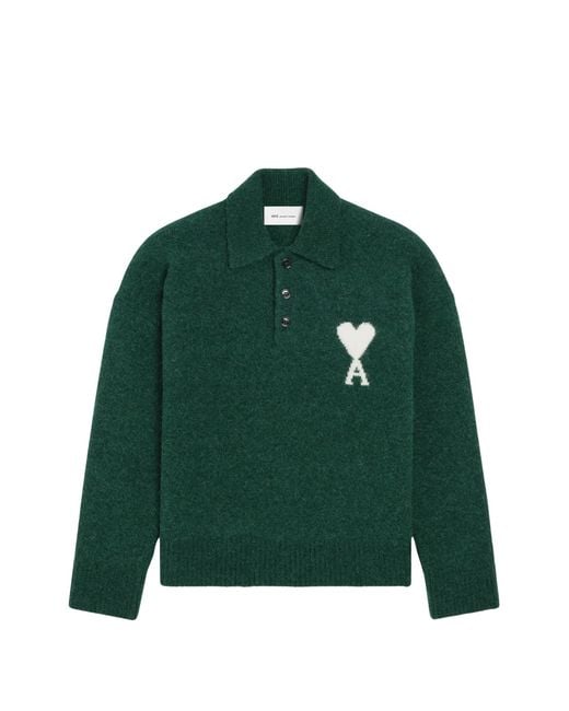 AMI Green Ami De Coeur Polo Shirt for men
