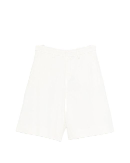 Max Mara White Cotton And Linen Blend Shorts