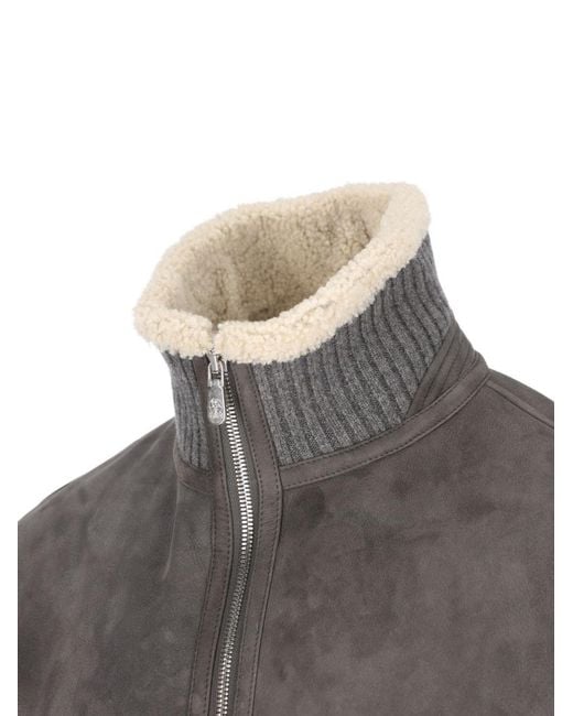Brunello Cucinelli Gray Shearling Leather Jacket for men