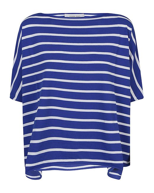 Liviana Conti Blue Striped Boat Neck Sweater