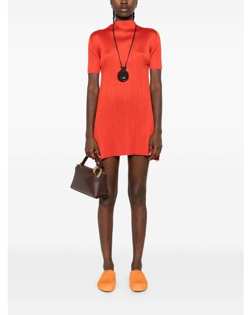 Pleats Please Issey Miyake Red Pleated Midi Tunic
