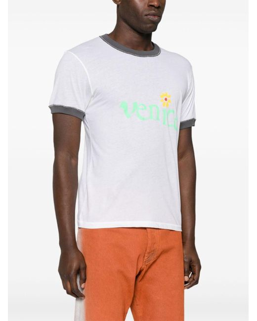 ERL White Slogan-Print Cotton T-Shirt for men