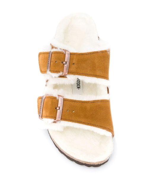 Birkenstock White Arizona Shearling, Suede Leather Slipper
