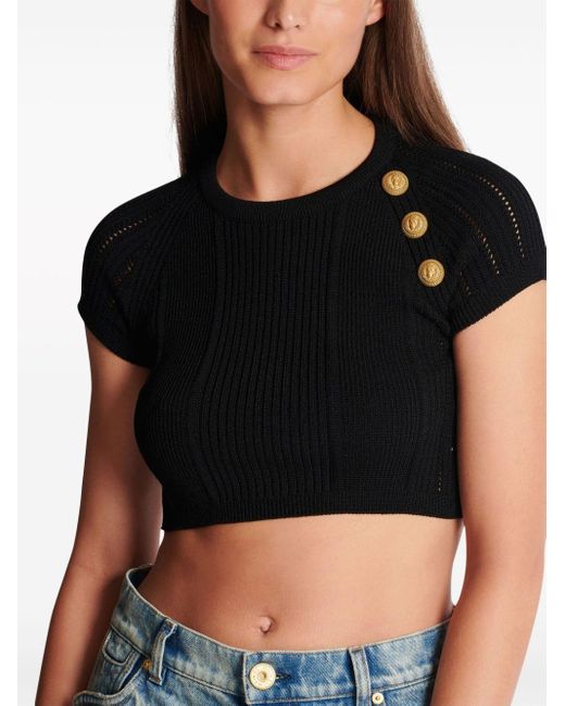 Balmain Black Knitted Cropped Top